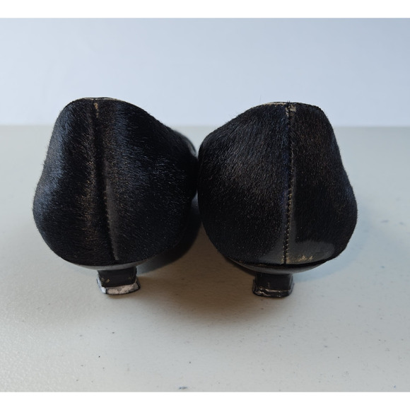 Vintage J Vincent Kitten Heel Shoe Black Calf Hair Womens 6.5 Medallion Dressy - Picture 6 of 16